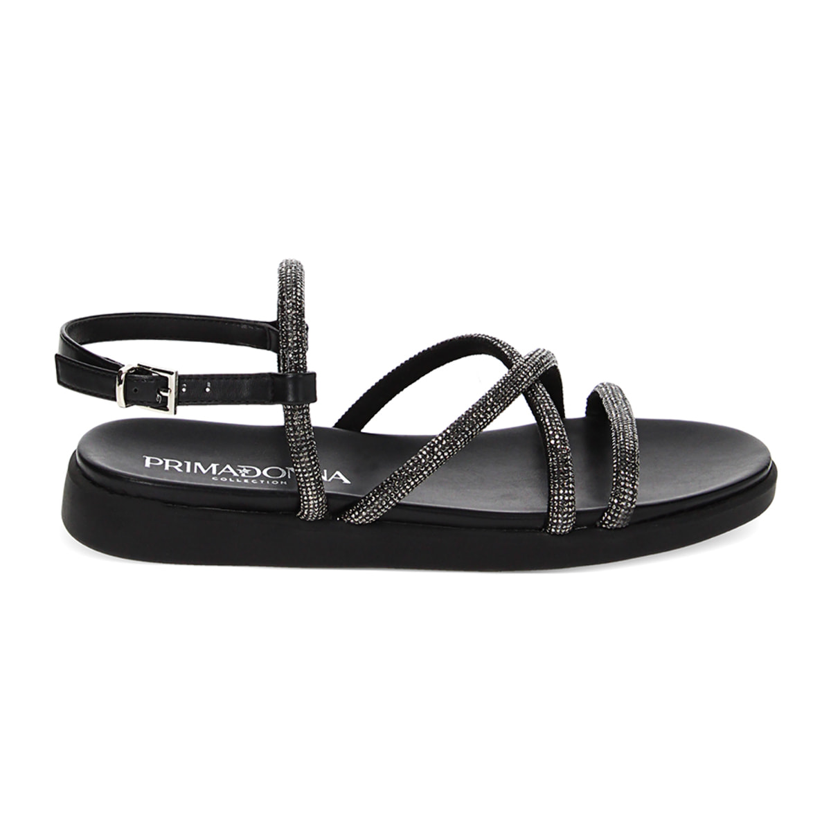 Sandalias bajas negras de tela con piedras