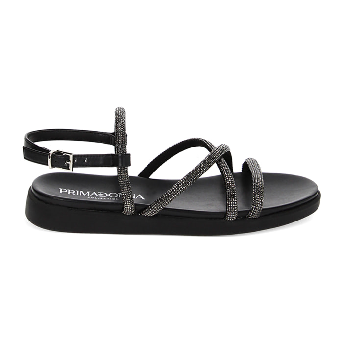 Sandalias bajas negras de tela con piedras