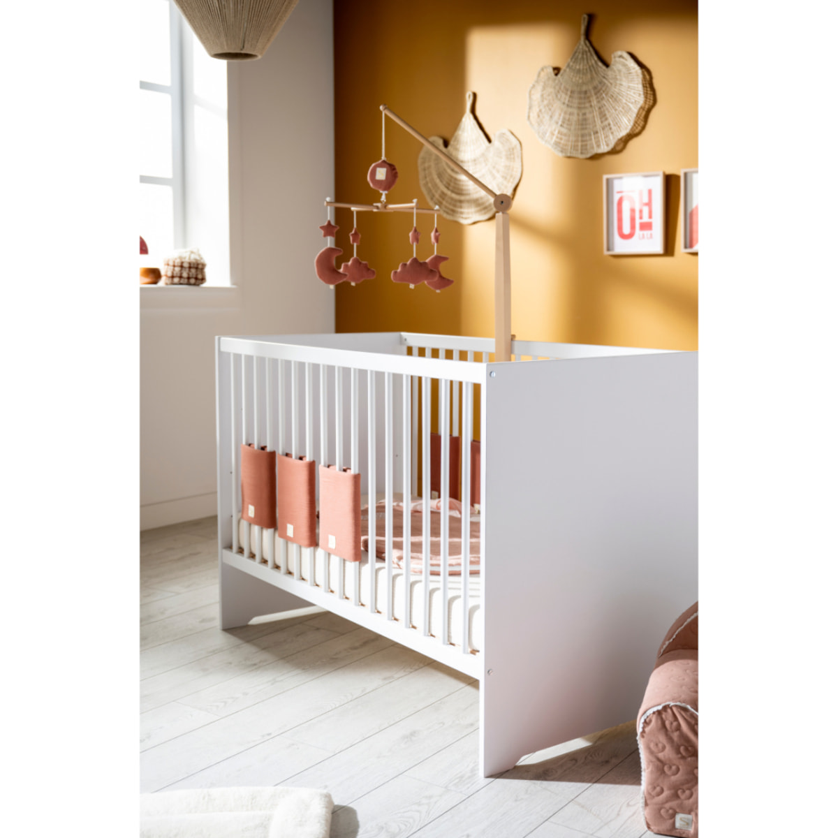 Lit bébé 120x60 avec têtes de lit panneaux blanc ultra