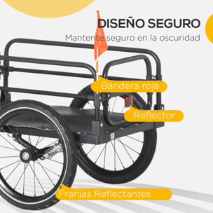 Remolque de Carga para Bicicleta Carro para Bicicleta Desmontable con 2 Ruedas Reflectores y Bandera Marco con Amortiguador Capacidad de 70L Carga 40 kg 125x64x53,5 cm Negro