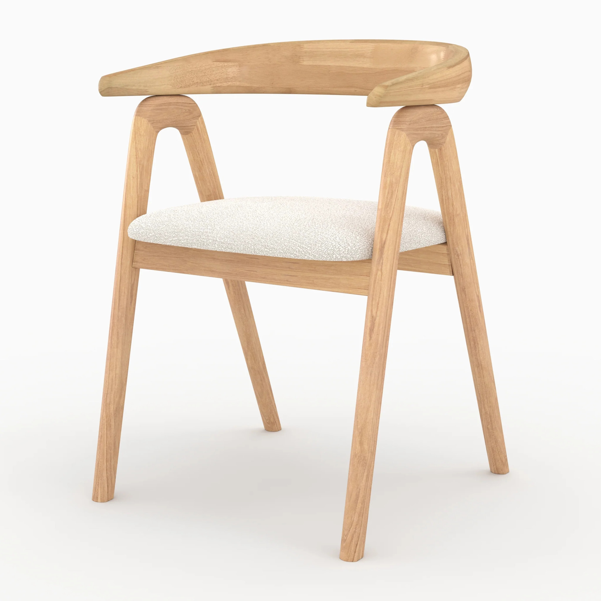 Chaise en bois d'hévéa clair et tissu bouclé crème - Hawa
