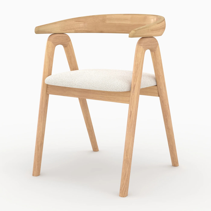 Chaise en bois d'hévéa clair et tissu bouclé crème - Hawa