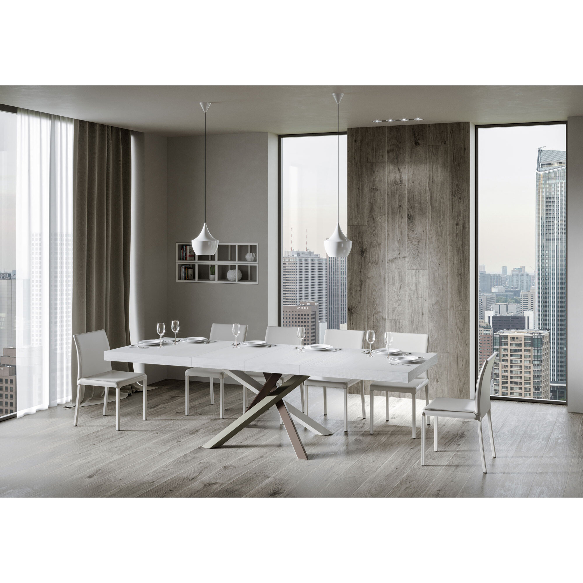 Table extensible 90x120/224 cm Volantis Premium Frêne Blanc cadre 4/C