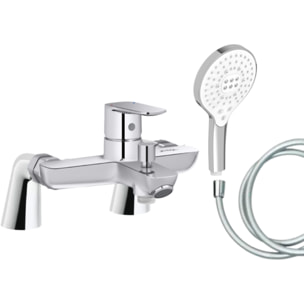 Mitigeur baignoire July+ + pommeau de douche Metro signature + flexible de douche lisse + colonnettes