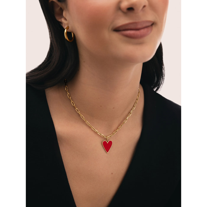 Collar Chic Lovely Heart Red Acero Baño Oro