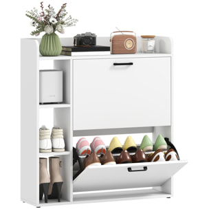 Zapatero Estrecho 2 Puertas, Mueble Zapatero con 3 Estantes Laterales y Estantes Ajustables, para 15 Pares de Zapatos, para Pasillo, Entrada, Espacio Reducido, 83x24x90,5 cm, Blanco
