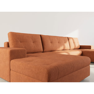 Bastian - canapé panoramique en U 7 places convertible avec coffre en velours texturé - Terracotta