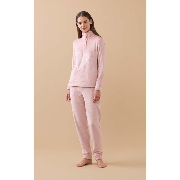 Pigiama donna heart in coral con collo tre bottoni Noidinotte