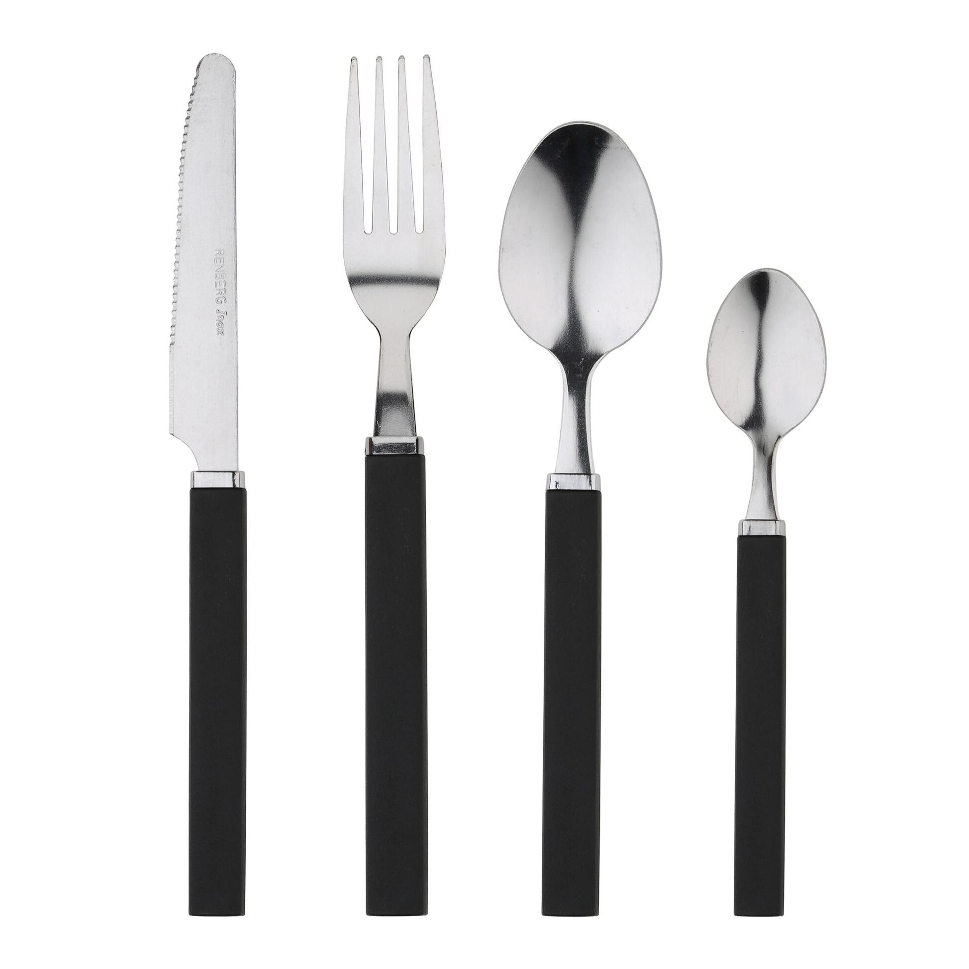 Cubertería Renberg Happy de acero inoxidable en color negro – 24 piezas (14 x 7 x 26,5 cm)