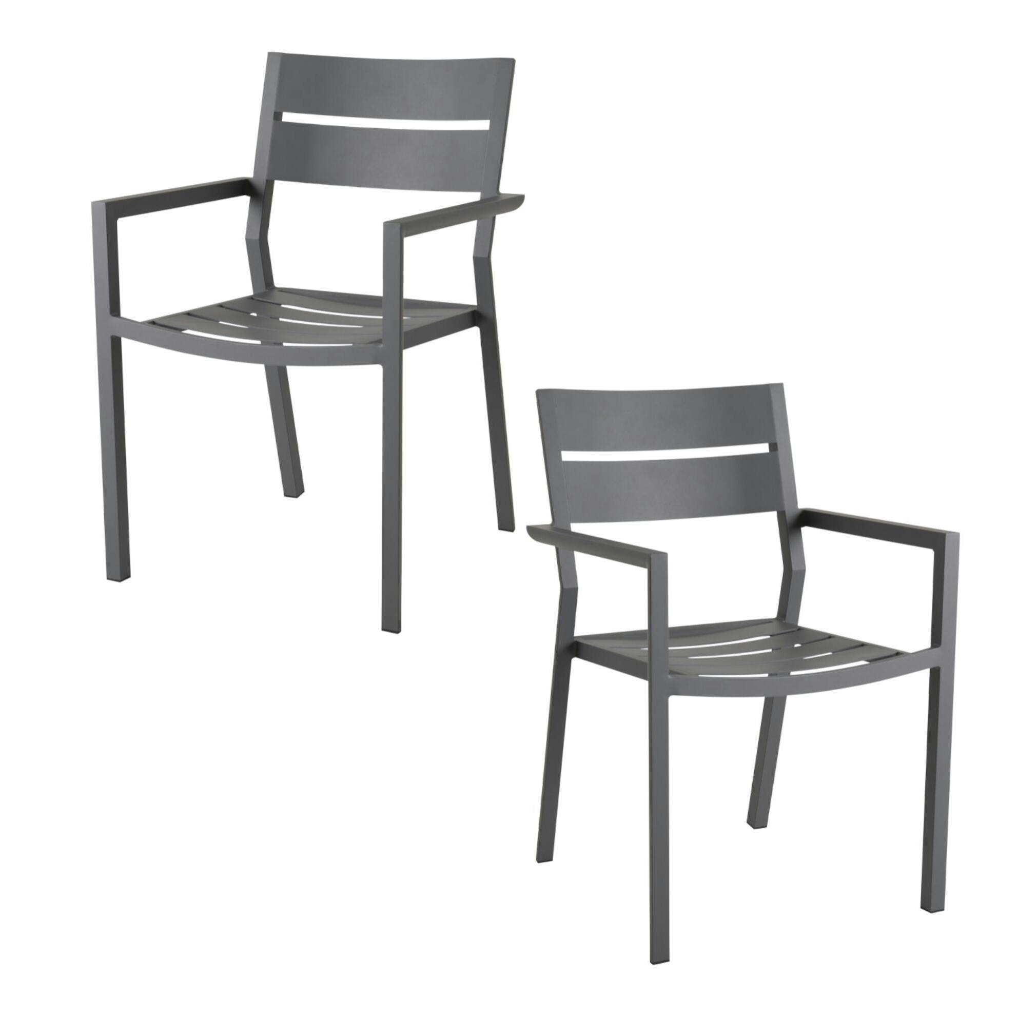 Chaise de jardin avec accoudoirs en aluminium gris ardoise (lot de 2) STOCKHOLM