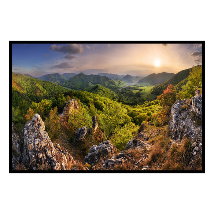 Affiche encadrée panorama de montagnes au coucher du soleil Affiche + cadre en métal - Noir