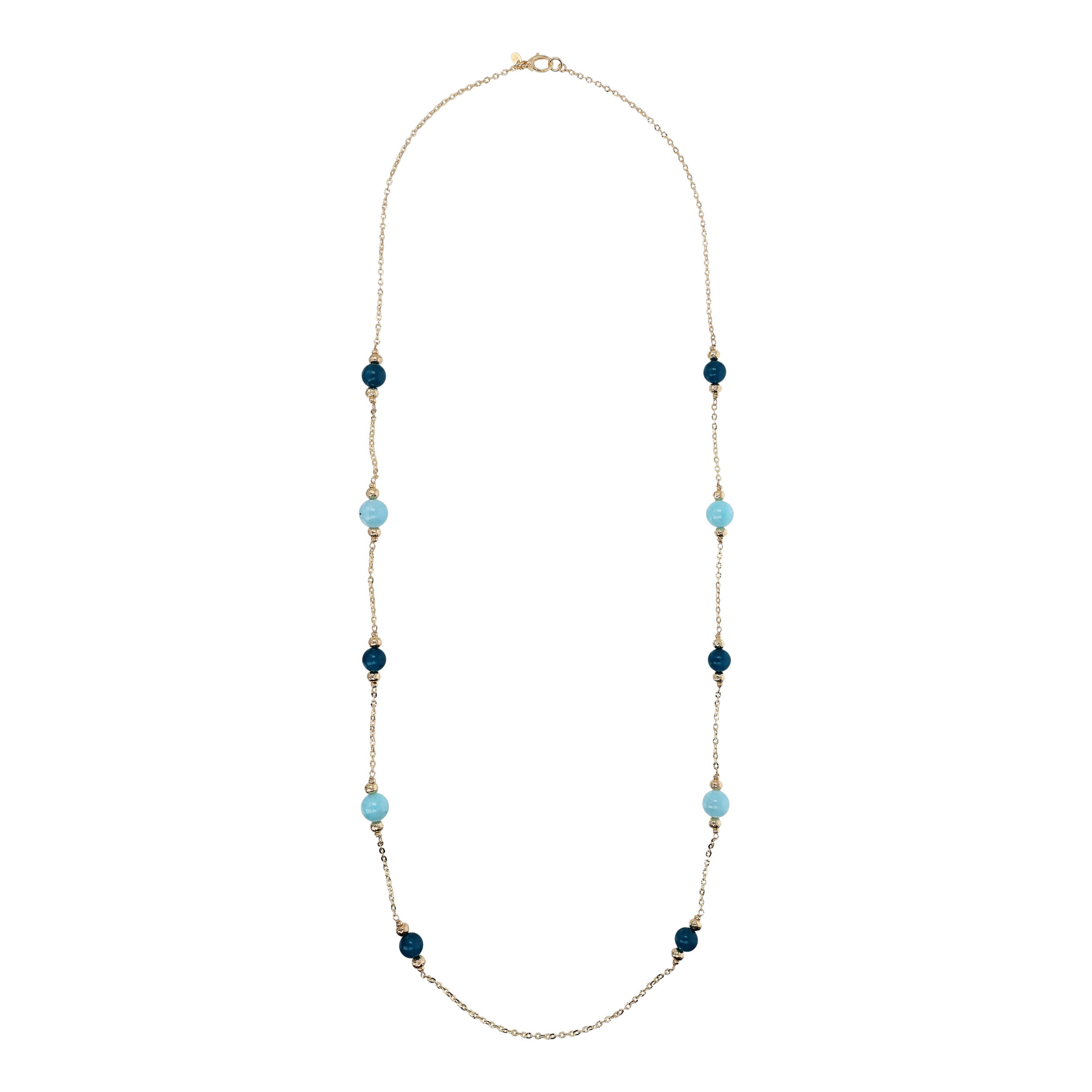 Collana Lunga Catena Rolo con Rondelle e Sfere in Pietra Naturale Quarzite Blu