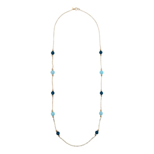 Collana Lunga Catena Rolo con Rondelle e Sfere in Pietra Naturale Quarzite Blu