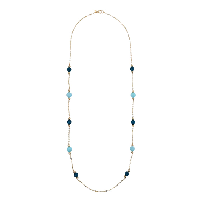 Collana Lunga Catena Rolo con Rondelle e Sfere in Pietra Naturale Quarzite Blu