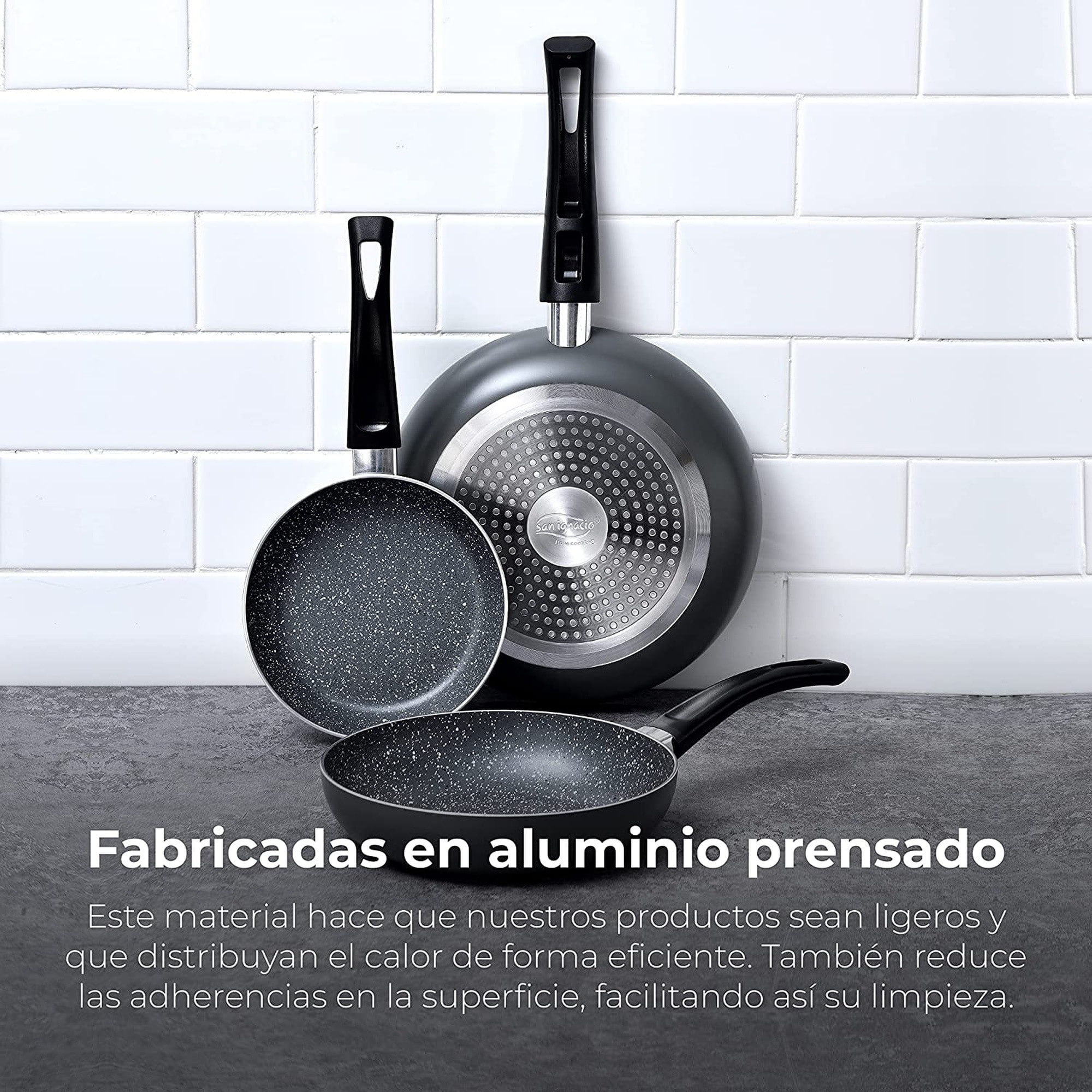 Set 3pc sarten (16+20+24cm) aluminio prensado ind negra soul marble