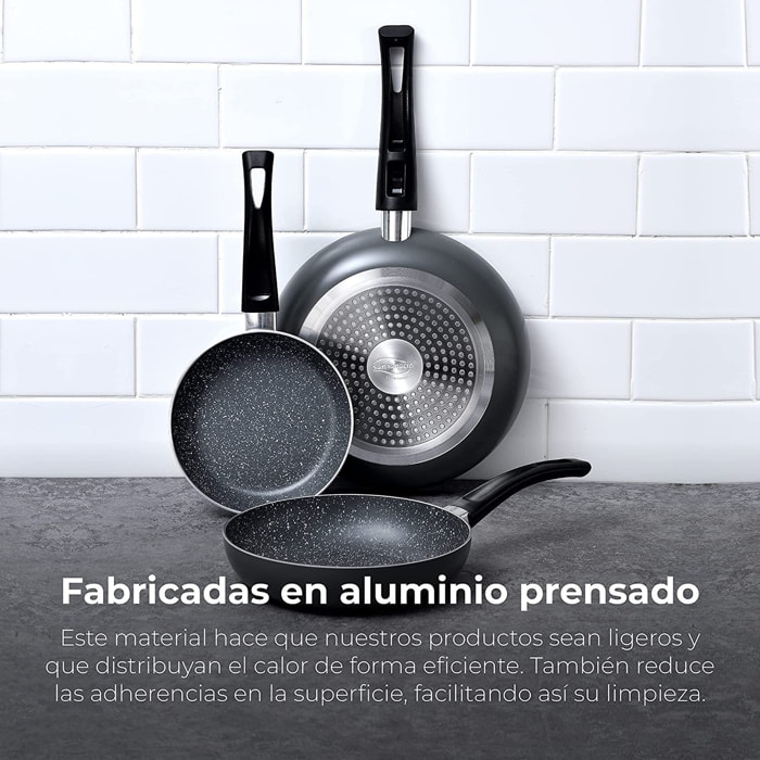 Set 3pc sarten (16+20+24cm) aluminio prensado ind negra soul marble