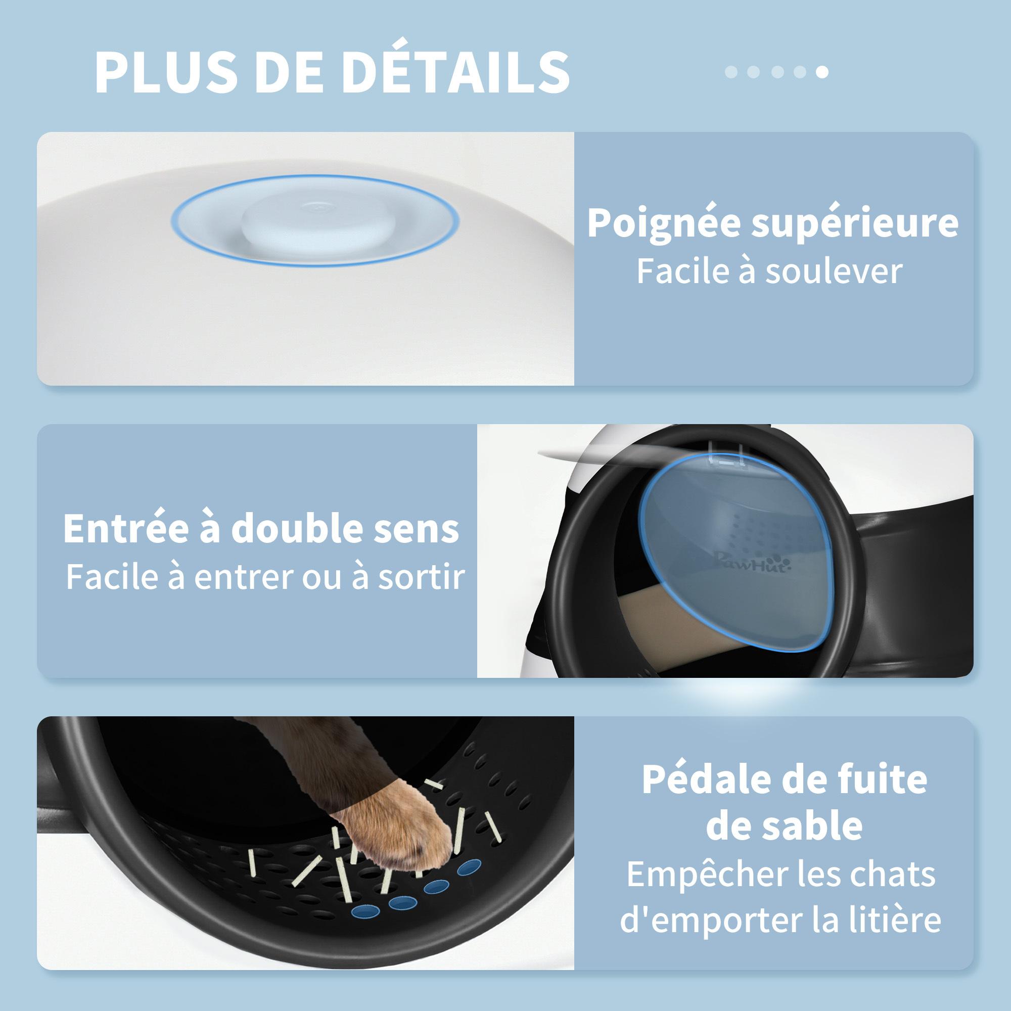 Maison de toilette pliable - bac à litière chat avec porte battante, pelle et filtre inclus - ABS PP blanc noir