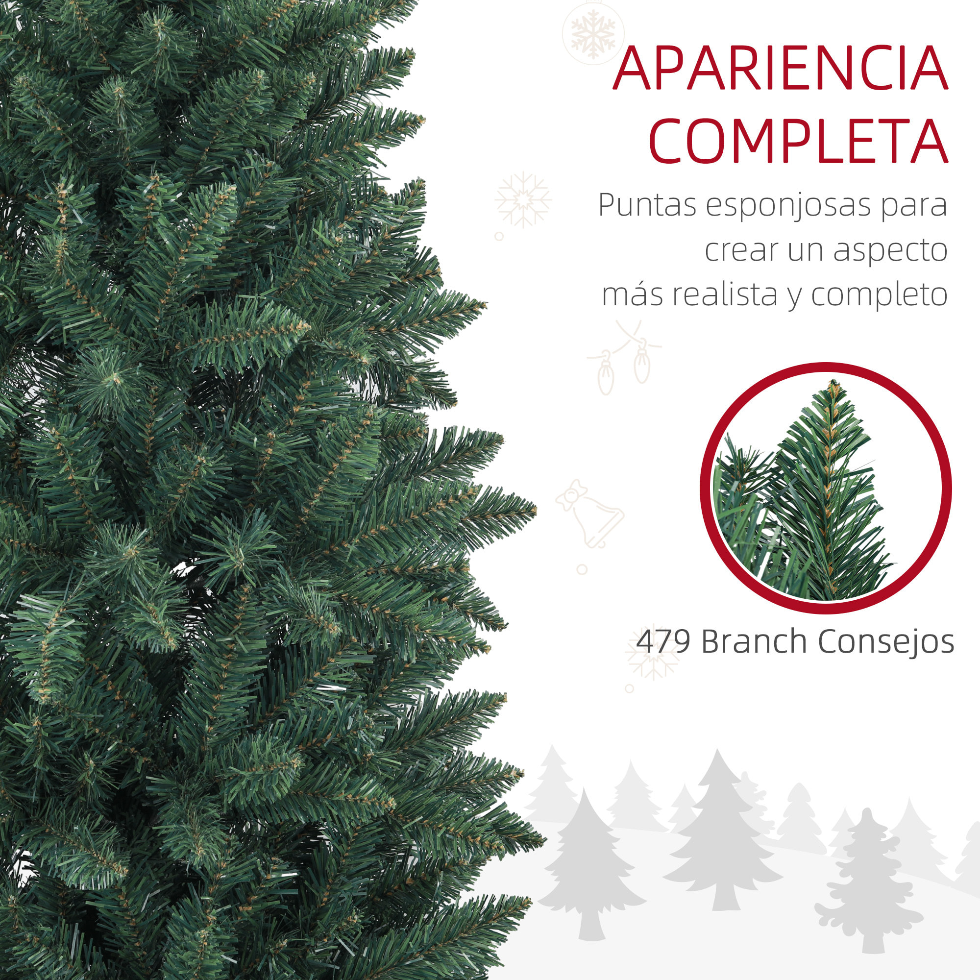 Árbol de Navidad Estrecho 180 cm Árbol de Navidad Tipo Lápiz con Base Plegable y 479 Ramas para Dormitorio Oficina Verde