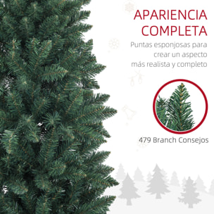 Árbol de Navidad Estrecho 180 cm Árbol de Navidad Tipo Lápiz con Base Plegable y 479 Ramas para Dormitorio Oficina Verde