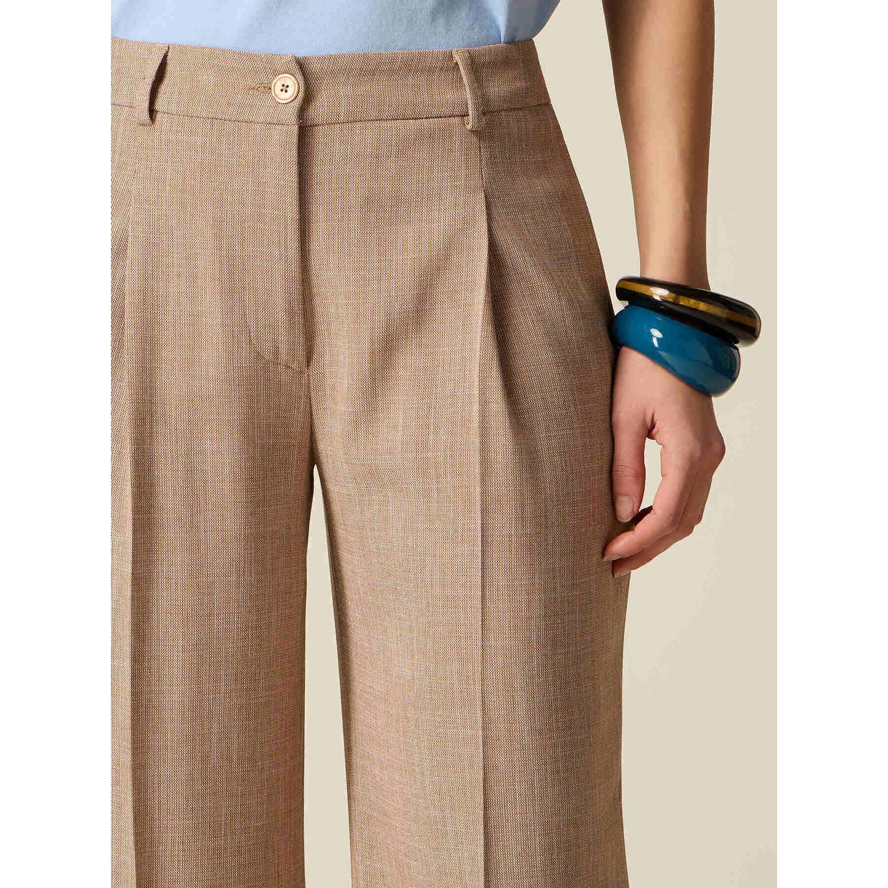 Oltre - Pantaloni palazzo misto viscosa - Beige