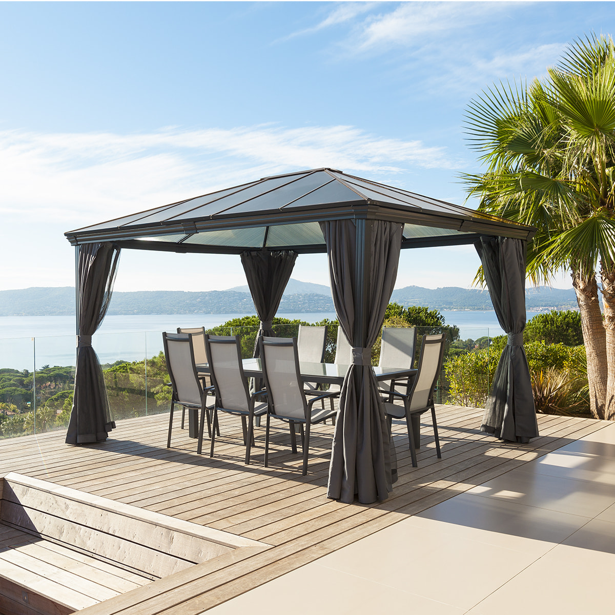 Pergola "Belize" graphite 3,6x3m en aluminium