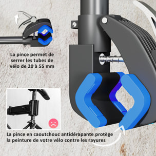 Support de réparation de vélo réglable - pied d'atelier vélo - pince pivotante 360° - charge max. 25 Kg - noir bleu