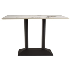 ICARE - Ensemble n°1: table bistrot rect. 120x70cm en céramique marbré clair