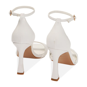 Sandalias de mujer blancas, tacón 9,5 cm.