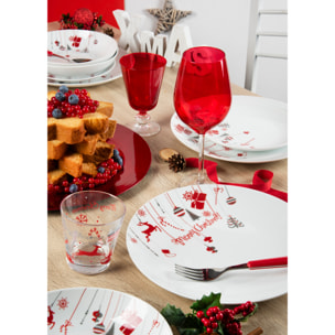 Service 18 assiettes Excelsa Merry Christmas, porcelaine, rouge