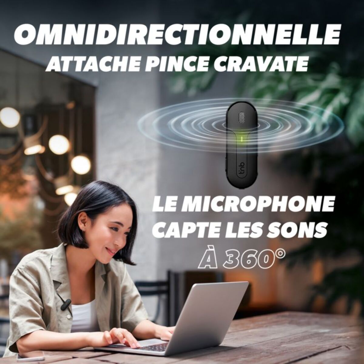 Micro cravate sans fil TNB sans fil avec boitier de charge noir