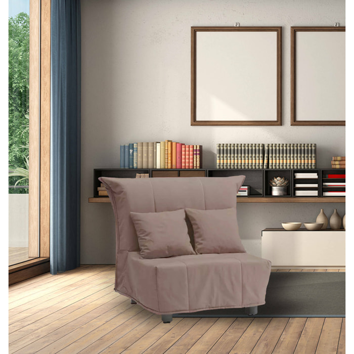 Poltrona Andreou, Divano singolo, Poltrona soggiorno apertura a carrello in tessuto imbottito, Cuscini inclusi, 100% Made in Italy, Cm 85x90h85, Tortora