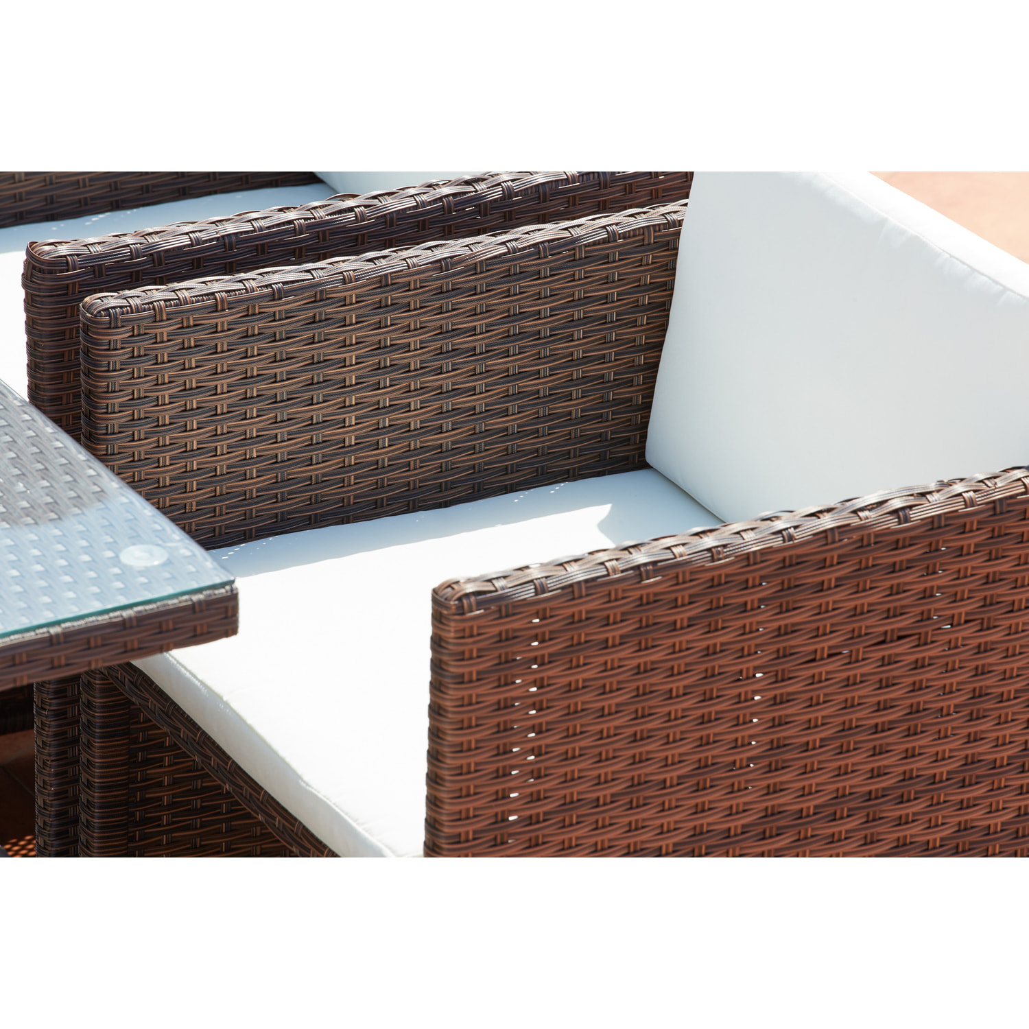 Table et chaises 4 places encastrables résine marron-blanc REGINA