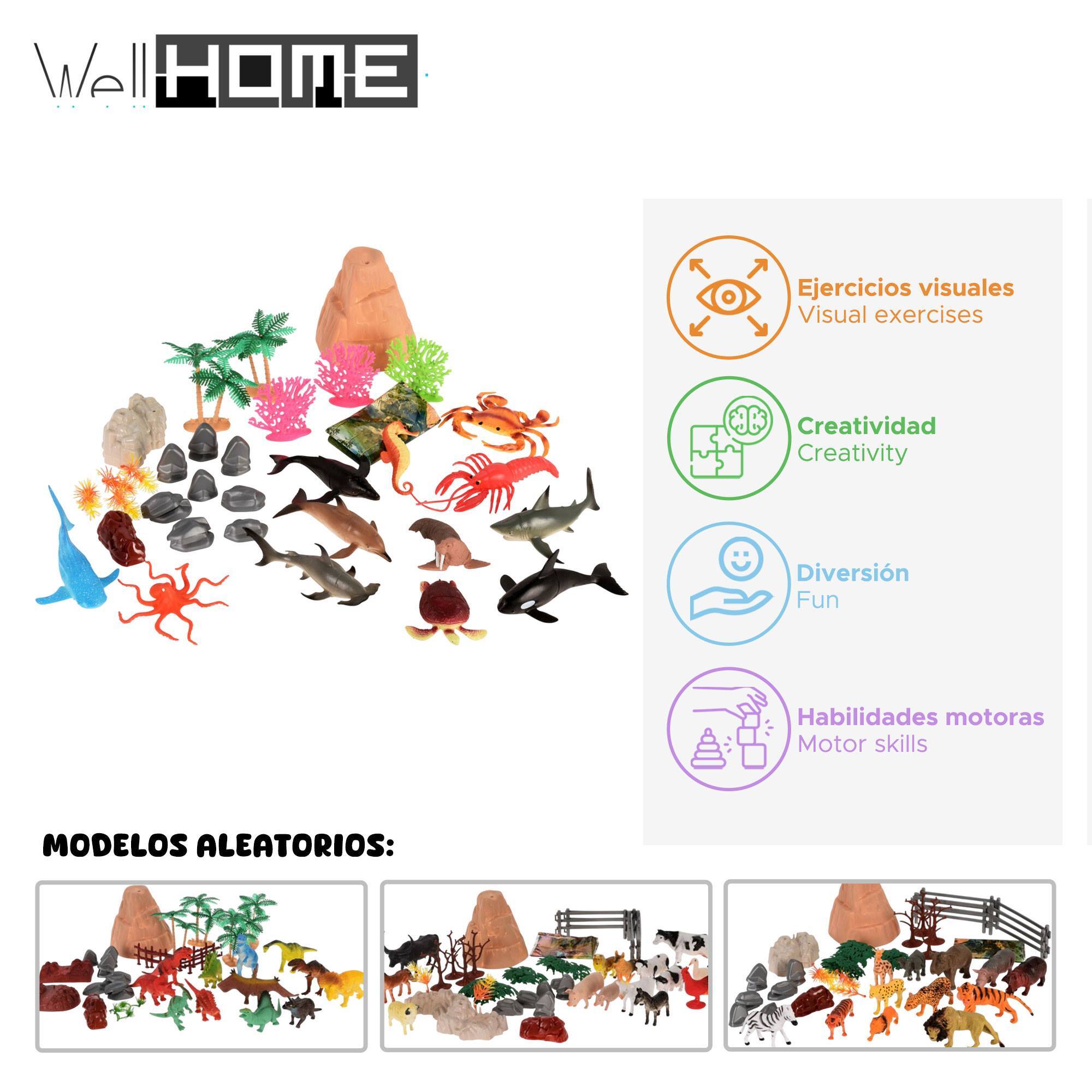 Well home set de 40 animales de juguete aleatorio (dinosaurios o salvajes o de granja o marinos)