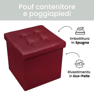 Pouf Contenitore, Puffo per Sedersi, Pouf Poggiapiedi, in Ecopelle, Quadrato, Imbottito, Versatile, Facile da Pulire.