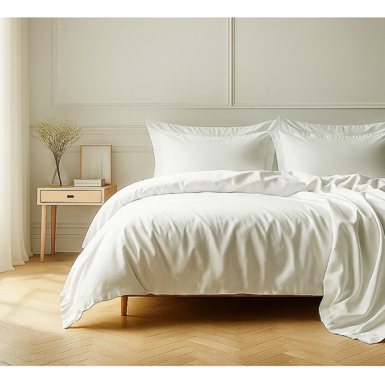 Parure Housse De Couette + 2 taies 100% Coton 57fils Blanc