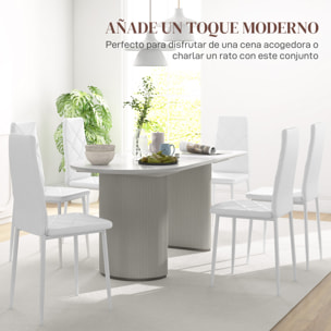 Pack de 6 Sillas de Comedor, Sillas de Cocina Modernas, Tapizadas de Cuero Sintético, Respaldo Alto, Asiento Acolchado, Patas de Acero, Blanco