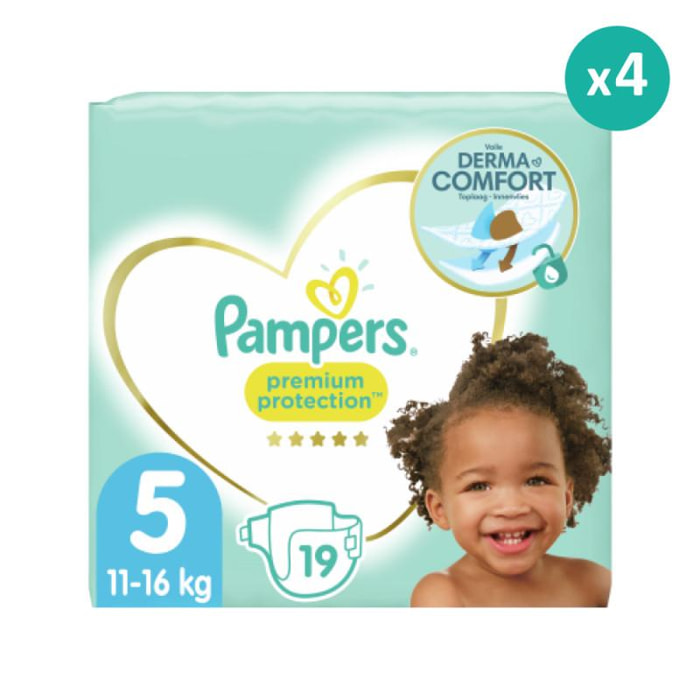 4x19 Couches Premium Protection Taille 5, Pampers