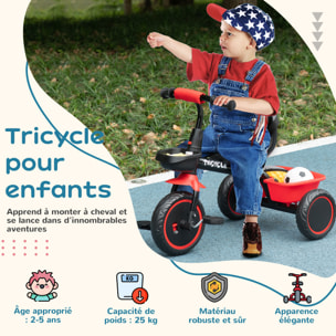 Tricycle pour enfant évolutif avec siège réglable - pédales - 2 paniers - ceinture - pour enfant de 2 à 5 ans - rouge et noir