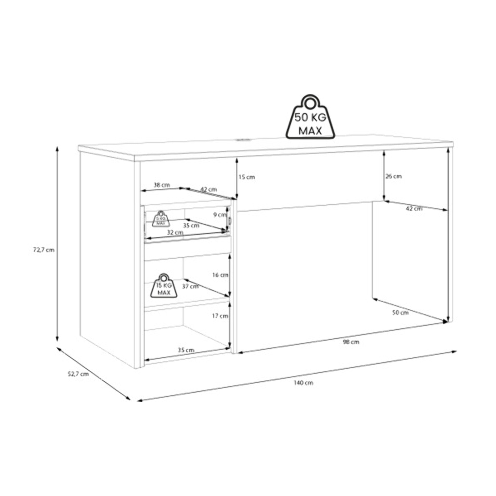 Bureau avec caisson amovible blanc mat et effet chêne - L140 CM - KIARA