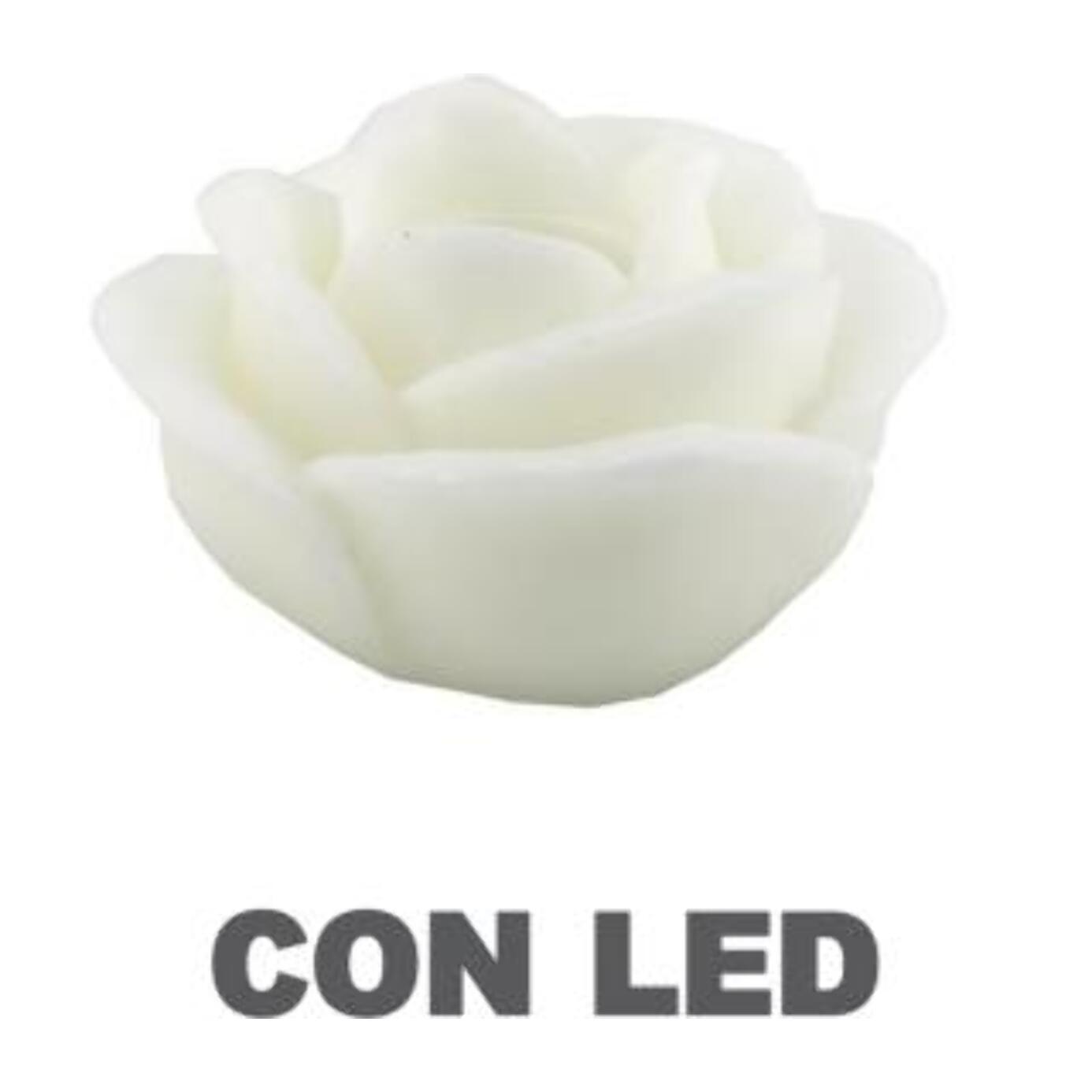 Candela con led a forma di rosa bianco fontana cmø32h20