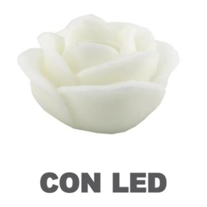 Candela con led a forma di rosa bianco fontana cmø32h20