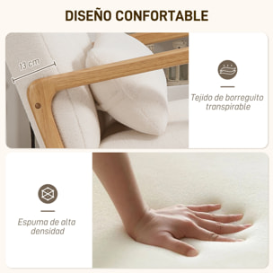 Silla Mecedora con Reposapiés, Sillón de Relax Tapizado en Bouclé con Cojín Acolchado, Respaldo Ergonómico, Reposabrazos y Patas de Madera, Carga 120 kg, para Salón, Dormitorio, Blanco
