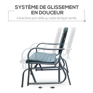 Banc à bascule de jardin 2 places - accoudoirs, assise, dossier ergonomique - métal époxy HDPE effet grain bois vert fougère