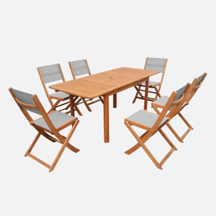 Table de jardin extensible bois d'eucalyptus + 6 assises ARBO + ALMERIA