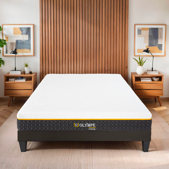 Ensemble Matelas Olympe & Sommier Kit15, 21 cm, Mémoire de Forme, Technologie Tri-Lattes, Soutien Ferme, Déhoussable