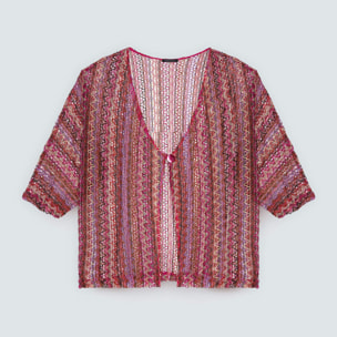 Fiorella Rubino - Kimono corto a righe effetto crochet - Fucsia