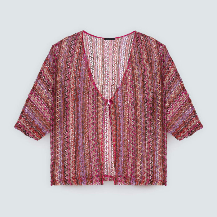 Fiorella Rubino - Kimono corto a righe effetto crochet - Fucsia