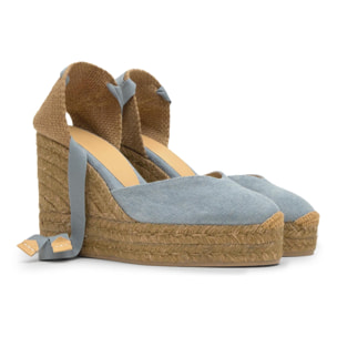 Alpargata chiara cuña 11 cm en algodón orgánico con doble plataforma