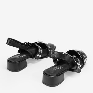 Zapatos Mary Jane destalonados negros con tacón y hebillas