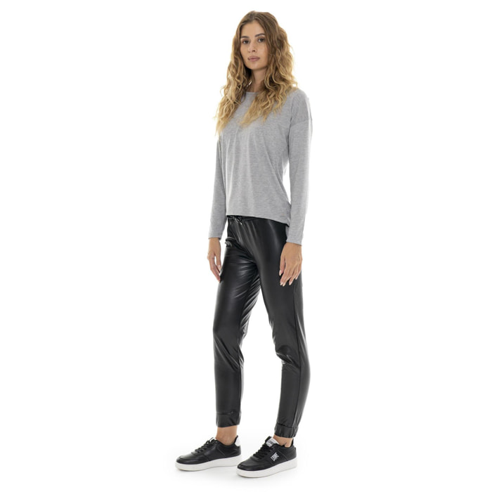 Joggers da donna in ecopelle con patch Leone 1947 Glam Winter